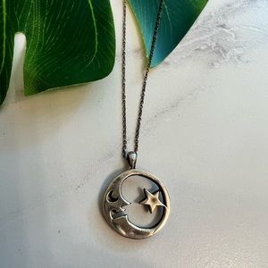 Vintage sterling silver moon and star necklace